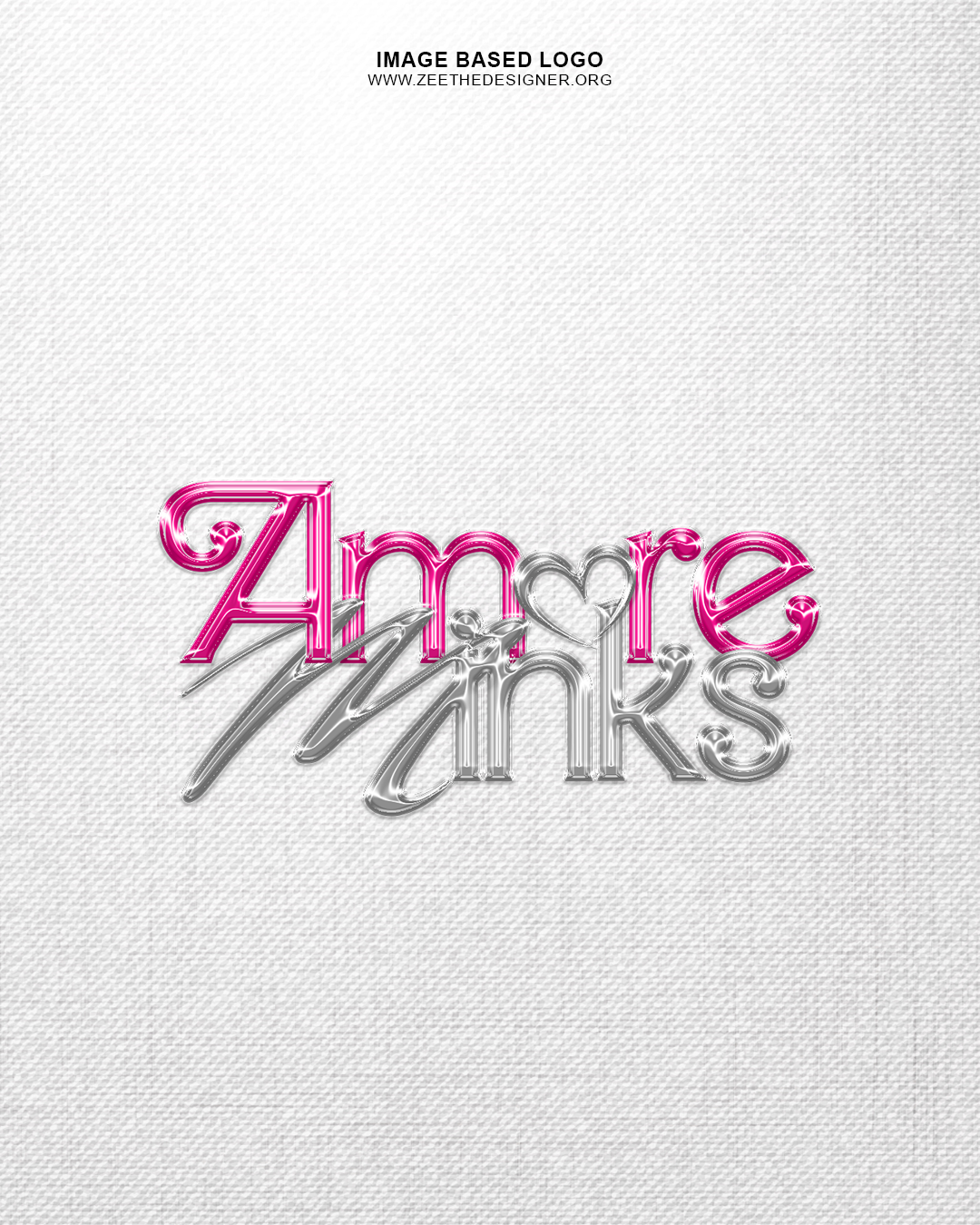 Logo with 'Amore Minks' text in pink and gray on a textured white background