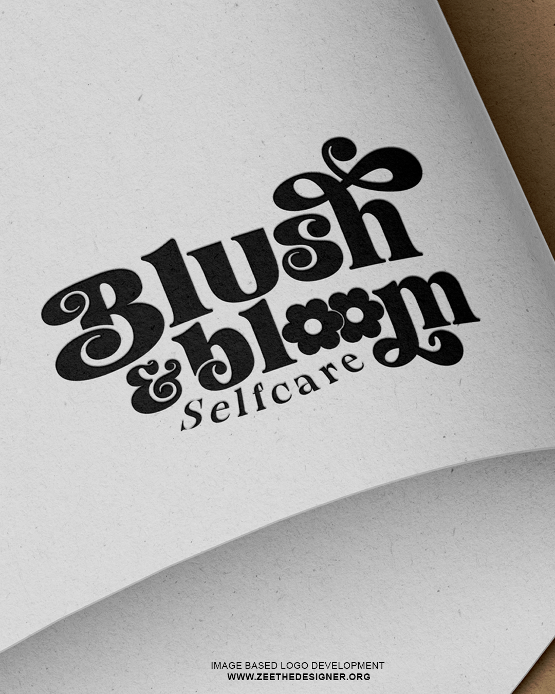 Black 'Blush & Bloom Selfcare' logo on a textured white background